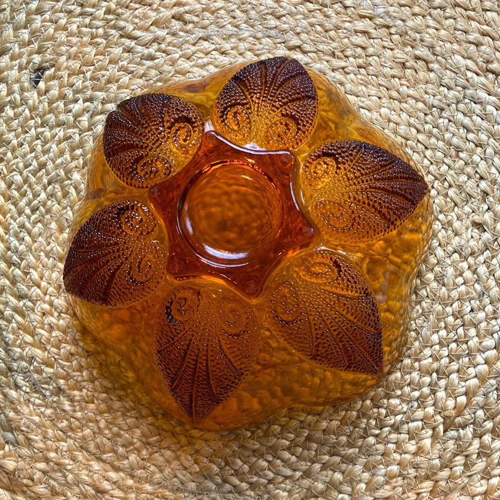 Vintage Amber Bowl with Leaf Pattern